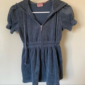 Juicy Couture terry cloth short sleeve hoodie jacket XS petite new green blue